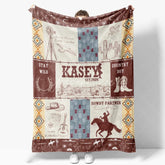 Aperturee - Aperturee Personalized Name Blanket for Boy Custom Western Cowboy Baby Blanket Rustic Cactus Nursery Decor Swaddle