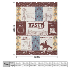 Aperturee - Aperturee Personalized Name Blanket for Boy Custom Western Cowboy Baby Blanket Rustic Cactus Nursery Decor Swaddle