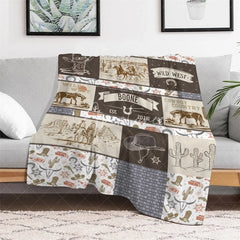 Aperturee - Aperturee Personalized Name Blanket for Boy Custom Western Cowboy Patchwork Rustic Wild West Nursery Decor