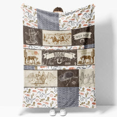 Aperturee - Aperturee Personalized Name Blanket for Boy Custom Western Cowboy Patchwork Rustic Wild West Nursery Decor