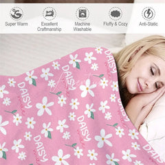 Aperturee - Aperturee Personalized Name Blanket for Girl Custom Baby Blanket with Daisy Pink Floral Nursery Decor Swaddle