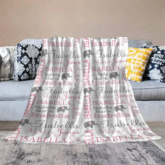 Aperturee - Aperturee Personalized Name Blanket for Girl Custom Baby Blanket with Elephant Pink and Grey Nursery Decor Swaddle