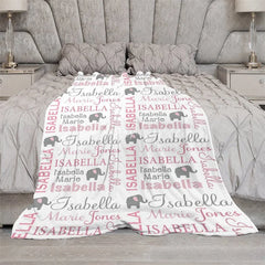 Aperturee - Aperturee Personalized Name Blanket for Girl Custom Baby Blanket with Elephant Pink and Grey Nursery Decor Swaddle