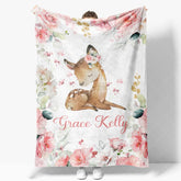 Aperturee - Aperturee Personalized Name Blanket for Girl Custom Baby Blanket with Fawn Pink Rose Floral Woodland Nursery Decor
