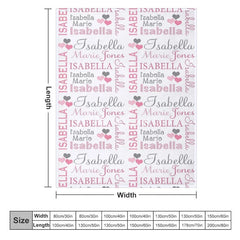 Aperturee - Aperturee Personalized Name Blanket for Girl Custom Baby Blanket with Hearts Pink and Grey Nursery Decor Swaddle