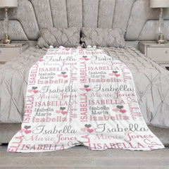 Aperturee - Aperturee Personalized Name Blanket for Girl Custom Baby Blanket with Hearts Pink and Grey Nursery Decor Swaddle