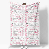Aperturee - Aperturee Personalized Name Blanket for Girl Custom Baby Blanket with Hearts Pink and Grey Nursery Decor Swaddle