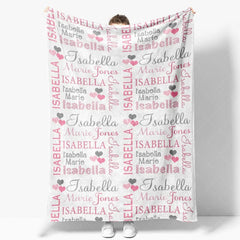 Aperturee - Aperturee Personalized Name Blanket for Girl Custom Baby Blanket with Hearts Pink and Grey Nursery Decor Swaddle