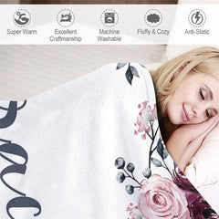Aperturee - Aperturee Personalized Name Blanket for Girl Custom Baby Blanket with Maroon Rose Pink Floral Nursery Decor Swaddle