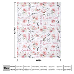 Aperturee - Aperturee Personalized Name Blanket for Girl Custom Baby Blanket with Pink Rose Watercolor Floral Nursery Decor Swaddle