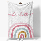 Aperturee - Aperturee Personalized Name Blanket for Girl Custom Boho Rainbow Polka Dot Pastel Nursery Swaddle Decor