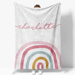 Aperturee - Aperturee Personalized Name Blanket for Girl Custom Boho Rainbow Polka Dot Pastel Nursery Swaddle Decor