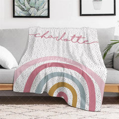 Aperturee - Aperturee Personalized Name Blanket for Girl Custom Boho Rainbow Polka Dot Pastel Nursery Swaddle Decor