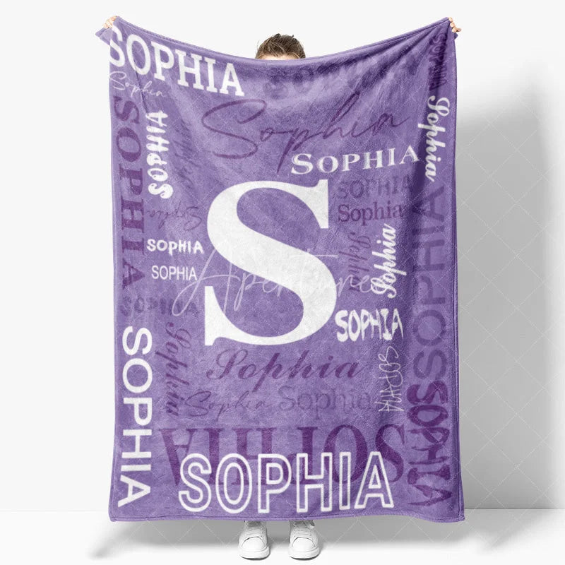 Aperturee - Aperturee Personalized Name Blanket for Girl Custom Monogram Word Cloud Purple Lavender Nursery Decor Swaddle