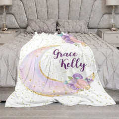 Aperturee - Aperturee Personalized Name Blanket for Girl Custom Moon and Stars Pastel Floral Nursery Decor Swaddle