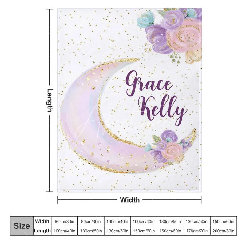 Aperturee - Aperturee Personalized Name Blanket for Girl Custom Moon and Stars Pastel Floral Nursery Decor Swaddle