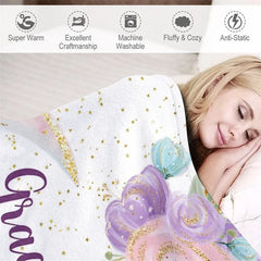 Aperturee - Aperturee Personalized Name Blanket for Girl Custom Moon and Stars Pastel Floral Nursery Decor Swaddle