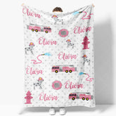 Aperturee - Aperturee Personalized Name Blanket for Girl Custom Pink Fire Truck Dalmatian Dog Firefighter Baby Swaddle
