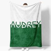 Aperturee - Aperturee Personalized Name Blanket for Girl or Boy Custom Green and White Color Block Modern Minimalist Nursery Decor