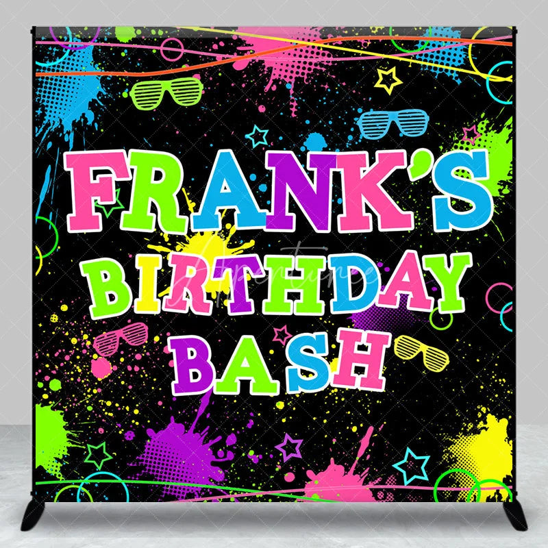 Aperturee - Aperturee Personalized Neon Glow Birthday Bash Backdrop 80s 90s Paint Splatter Theme Custom Name Blacklight Party