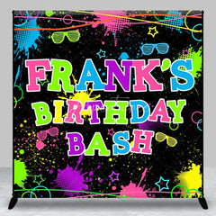 Aperturee - Aperturee Personalized Neon Glow Birthday Bash Backdrop 80s 90s Paint Splatter Theme Custom Name Blacklight Party