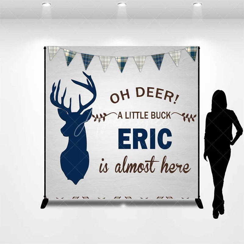 Aperturee - Aperturee Personalized Oh Deer Baby Shower Backdrop A Little Buck is Almost Here Woodland Deer Theme for Boy