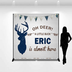 Aperturee - Aperturee Personalized Oh Deer Baby Shower Backdrop A Little Buck is Almost Here Woodland Deer Theme for Boy