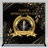 Aperturee - Aperturee Personalized Pastor Appreciation Day Backdrop Add Your Photo with Black and Gold Elegant Church Event Decor
