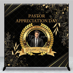 Aperturee - Aperturee Personalized Pastor Appreciation Day Backdrop Add Your Photo with Black and Gold Elegant Church Event Decor