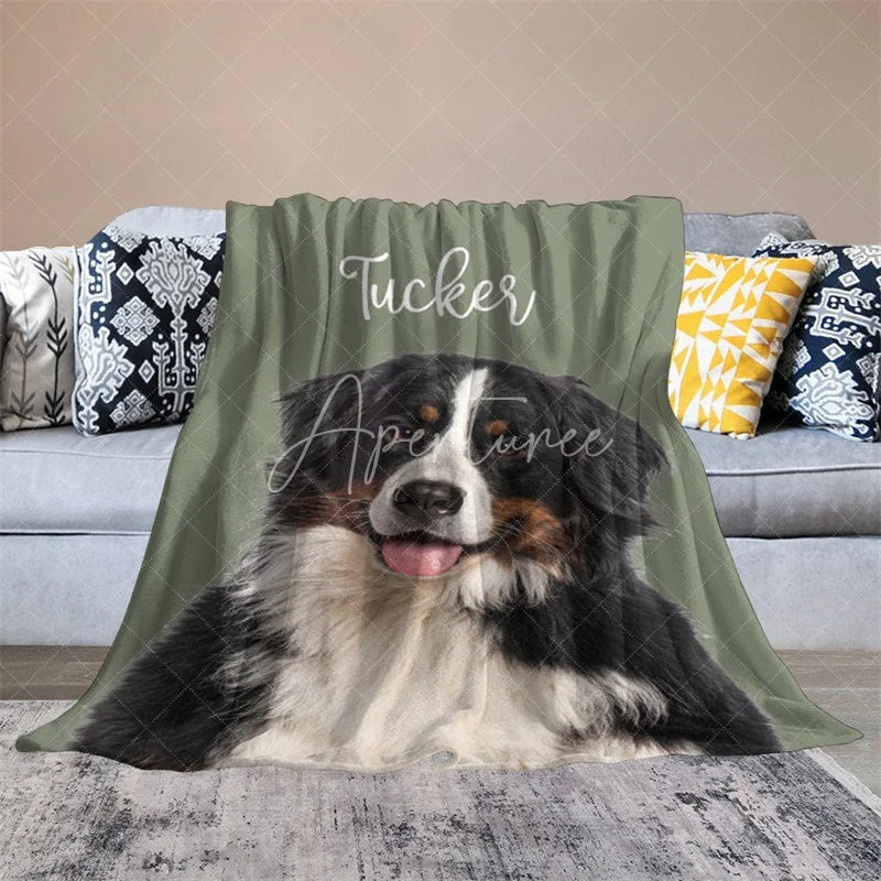 Aperturee - Aperturee Personalized Pet Blanket with Custom Dog Name and Photo Single Portrait Style Memorial Gift for Dog Lovers