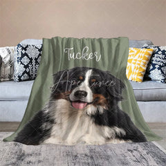 Aperturee - Aperturee Personalized Pet Blanket with Custom Dog Name and Photo Single Portrait Style Memorial Gift for Dog Lovers