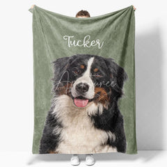Aperturee - Aperturee Personalized Pet Blanket with Custom Dog Name and Photo Single Portrait Style Memorial Gift for Dog Lovers