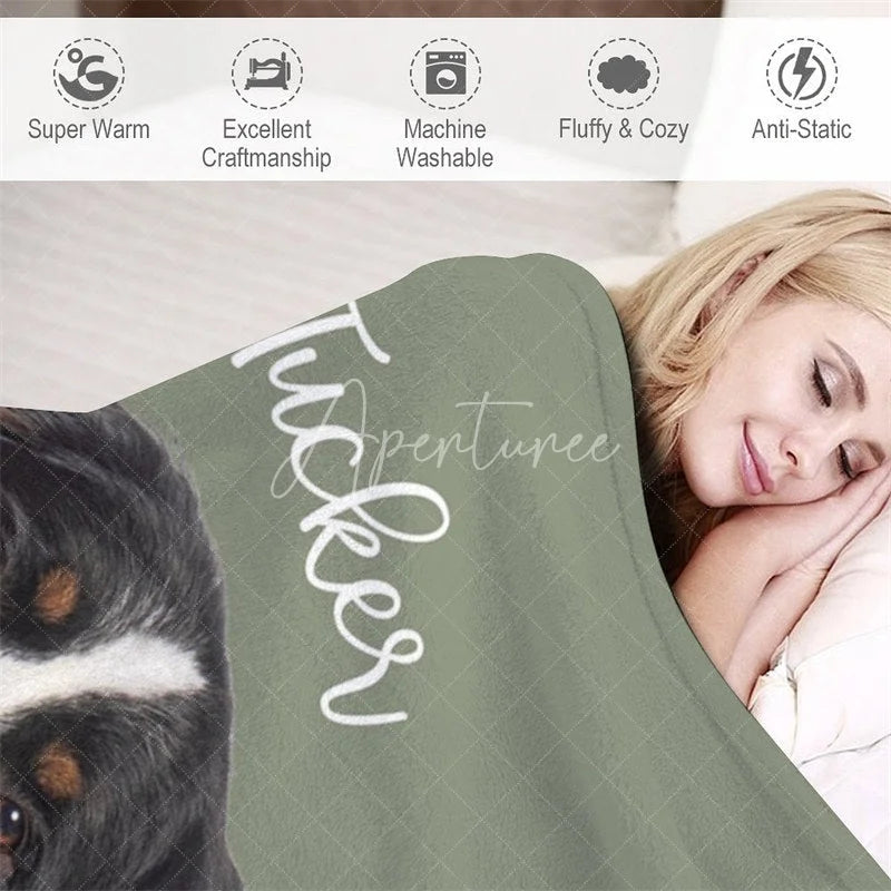 Aperturee - Aperturee Personalized Pet Blanket with Custom Dog Name and Photo Single Portrait Style Memorial Gift for Dog Lovers