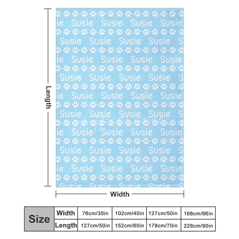 Aperturee - Aperturee Personalized Pet Blanket with Custom Name and Paw Prints Light Blue Cozy Throw for Dogs and Cats Pet Lover Gift