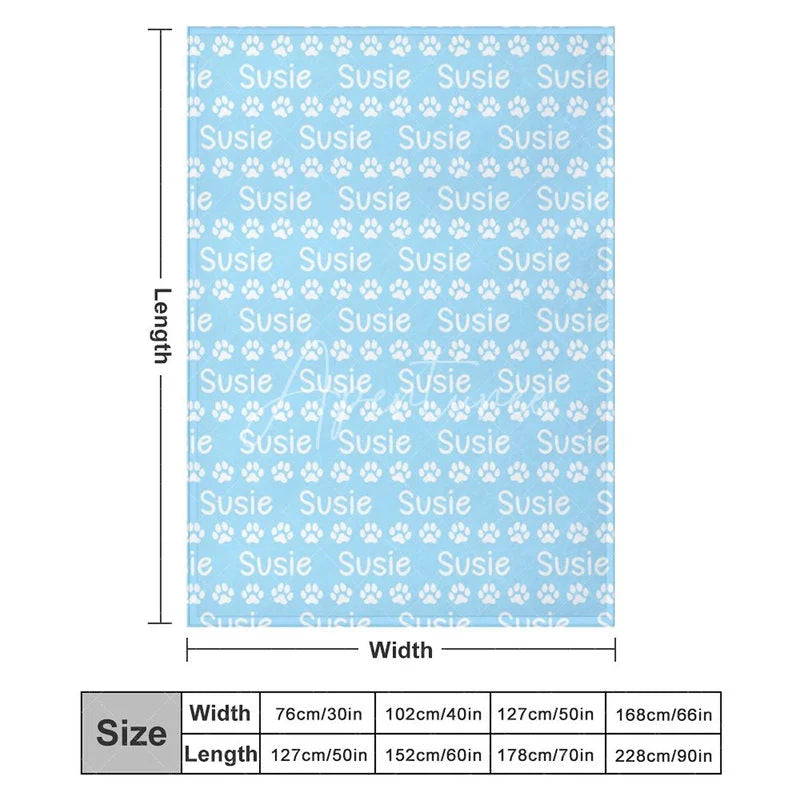 Aperturee - Aperturee Personalized Pet Blanket with Custom Name and Paw Prints Light Blue Cozy Throw for Dogs and Cats Pet Lover Gift