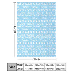 Aperturee - Aperturee Personalized Pet Blanket with Custom Name and Paw Prints Light Blue Cozy Throw for Dogs and Cats Pet Lover Gift