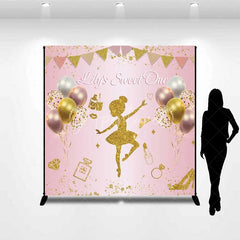 Aperturee - Aperturee Personalized Pink Ballerina Custom Birthday Backdrop Gold Glitter Balloons Girls Party Photography Background
