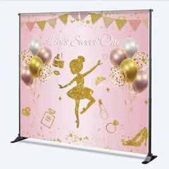 Aperturee - Aperturee Personalized Pink Ballerina Custom Birthday Backdrop Gold Glitter Balloons Girls Party Photography Background