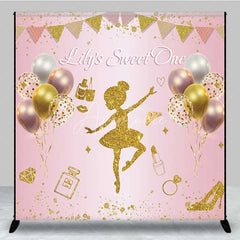 Aperturee - Aperturee Personalized Pink Ballerina Custom Birthday Backdrop Gold Glitter Balloons Girls Party Photography Background