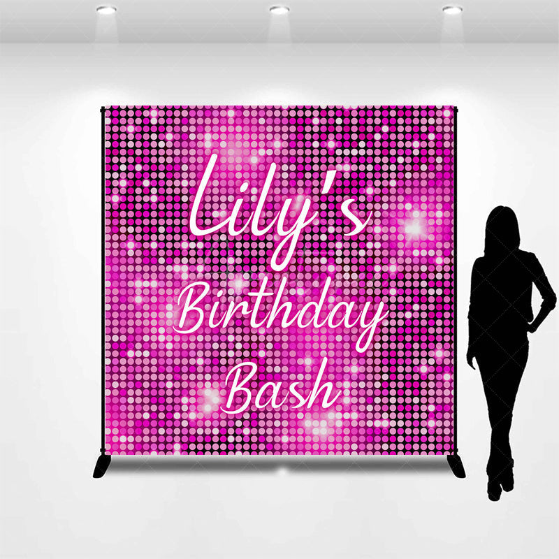Aperturee - Aperturee Personalized Pink Disco Birthday Backdrop Glitter Sequin Wall Effect Photo Banner Custom Name Bachelorette Party Decor