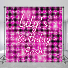 Aperturee - Aperturee Personalized Pink Disco Birthday Backdrop Glitter Sequin Wall Effect Photo Banner Custom Name Bachelorette Party Decor