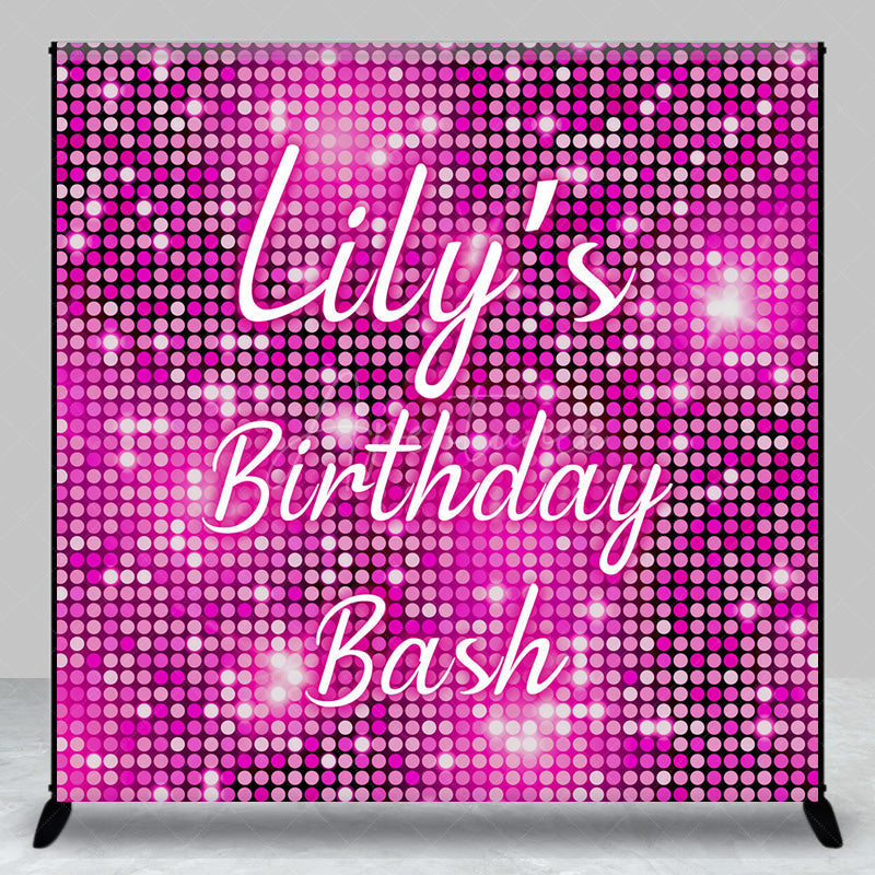 Aperturee - Aperturee Personalized Pink Disco Birthday Backdrop Glitter Sequin Wall Effect Photo Banner Custom Name Bachelorette Party Decor