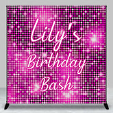 Aperturee - Aperturee Personalized Pink Disco Birthday Backdrop Glitter Sequin Wall Effect Photo Banner Custom Name Bachelorette Party Decor