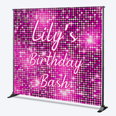 Aperturee - Aperturee Personalized Pink Disco Birthday Backdrop Glitter Sequin Wall Effect Photo Banner Custom Name Bachelorette Party Decor