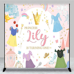 Aperturee - Aperturee Personalized Princess 1st Birthday Round Backdrop Fairytale Castle Custom Name