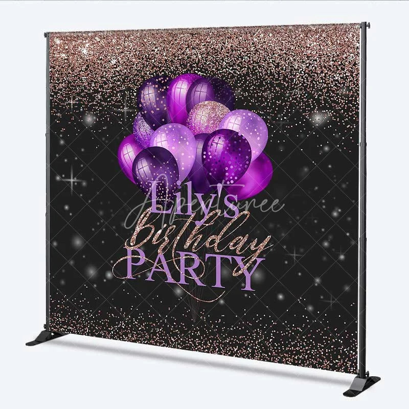 Aperturee - Aperturee Personalized Purple Balloon Custom Birthday Backdrop Rose Gold Glitter Women Party Photography Background
