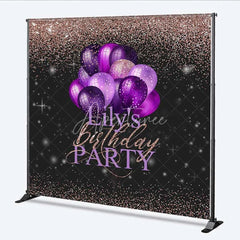 Aperturee - Aperturee Personalized Purple Balloon Custom Birthday Backdrop Rose Gold Glitter Women Party Photography Background
