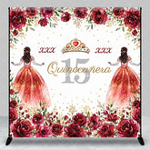 Aperturee - Aperturee Personalized Quinceañera 15th Birthday Custom Backdrop with Red Roses and Gold Glitter Princess Girl Party Decor