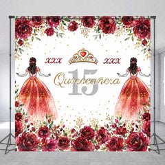 Aperturee - Aperturee Personalized Quinceañera 15th Birthday Custom Backdrop with Red Roses and Gold Glitter Princess Girl Party Decor