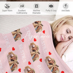 Aperturee - Aperturee Personalized Red Heart Pink Bestie Photos Blanket